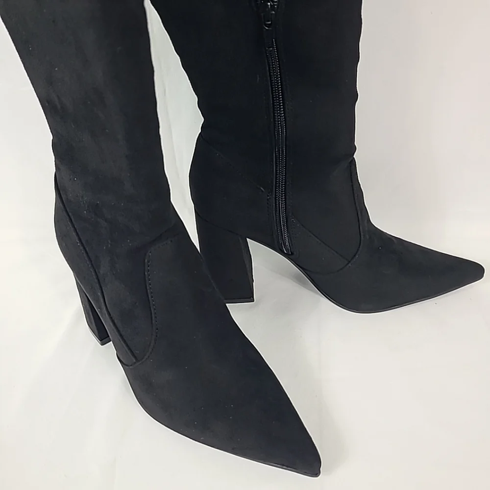 Steve Madden Women's Irina Over The Knee Boots Black Microfiber Stretch Zip Sz 6